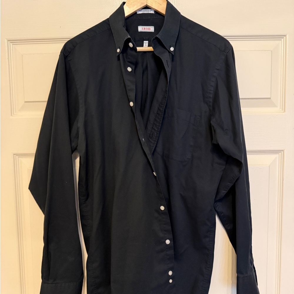 Izod Men's Black Casual Button Down Shirt